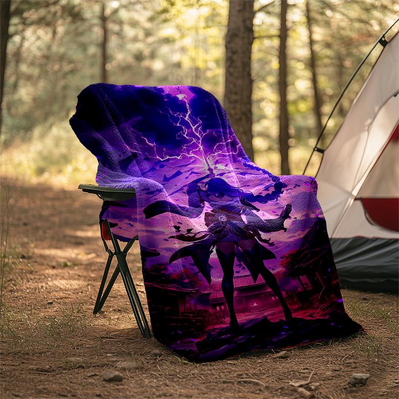 1pc Genshin Impact Beelzebul2 Theme Blanket - Digital Print, Polyester, Cozy for All Seasons, Perfect for Outdoor, Camping, and Travel
