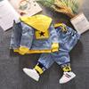 Spring Autumn Denim Jacket For Boy Girl Fashion Patchwork Hooded Cowboy Coat Casual Children's Two-Piece Set Clothing