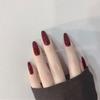 24 шт. Бордово-красные миндалевидные искусственные ногти с клеем, простой дизайн, полное покрытие, балетные накладные ногти