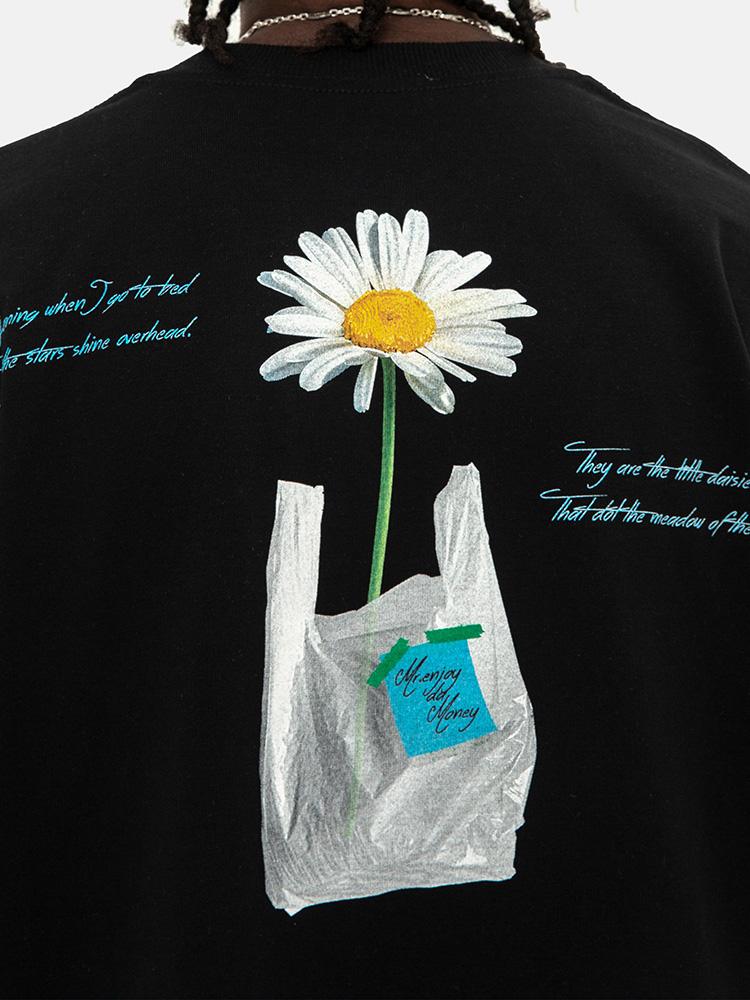 Футболка с рисунком Little Daisy, унисекс, модная пара, хлопковая футболка с принтом, свободная футболка в стиле хип-хоп с короткими рукавами, одежда унисекс, футболка большого размера