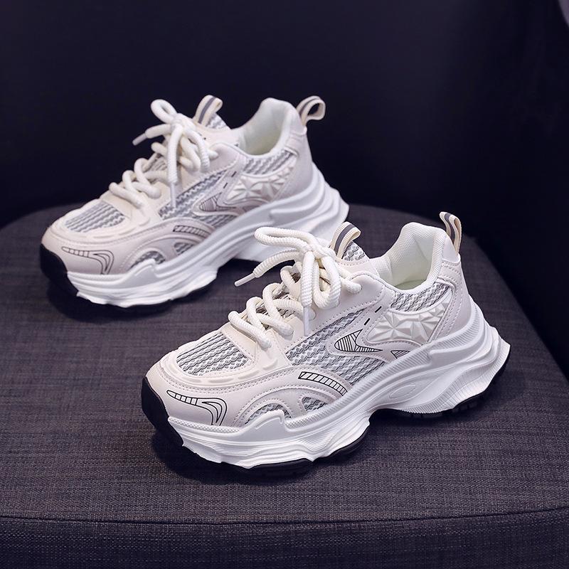 Sneakers women's 2024 summer new popular mesh breathable casual little white shoes fashionable thick-soled heightening dad shoes