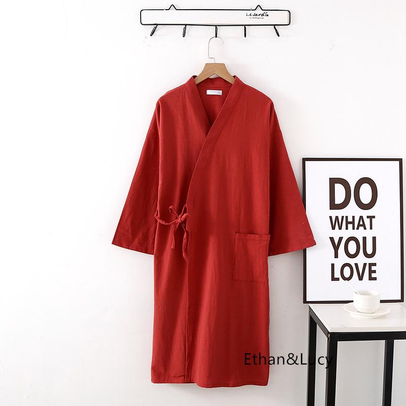 Ramie Cotton Long-Sleeve Bathrobe Nightgown