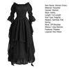 Women Ball Gown Off Shoulder Gothic Long Horn Sleeves Irregular Layered Pleated Elastic Tight Waist Solid Color Retro Renaissance Princess Dress