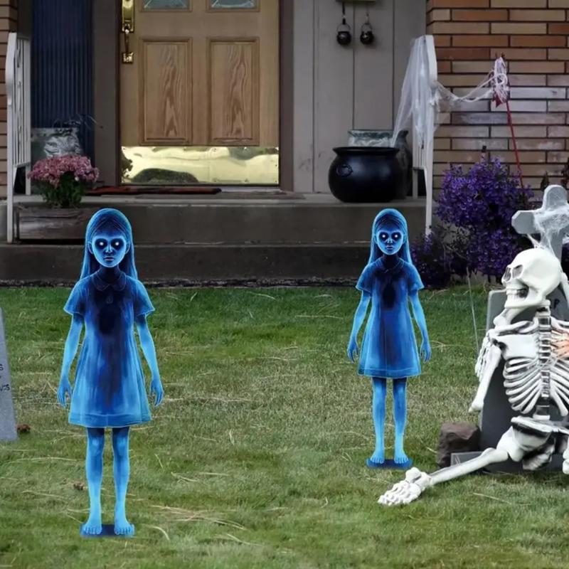 2 шт. Хэллоуин Страшная Девочка-Призрак Садовый Колышек Близнецы Женский Призрак Вставка во Двор Наружный Декор Газон Патио Металл с Привидениями