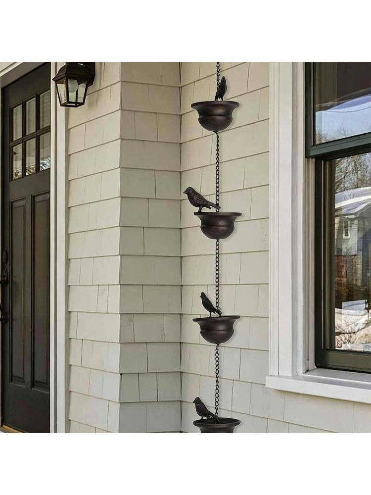 Garden Bird Rain Chain Metal Water Guide with Hook, Vertical Gutter Alternative for Porch Balcony Gazebo and Outdoor Home Use,