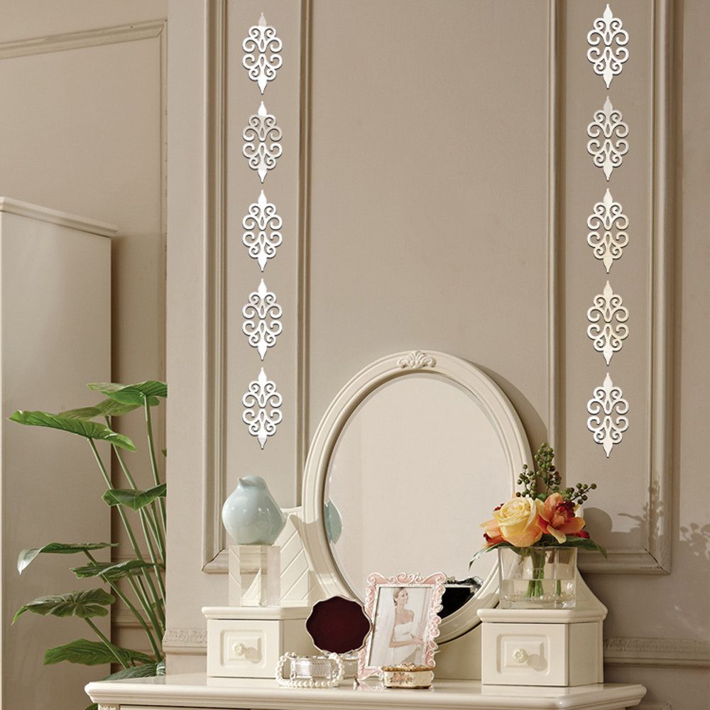 Square 10pcs Mosaic Tiles Acrylic Living Room Mirror Sticker Wall Decal Art Decoration