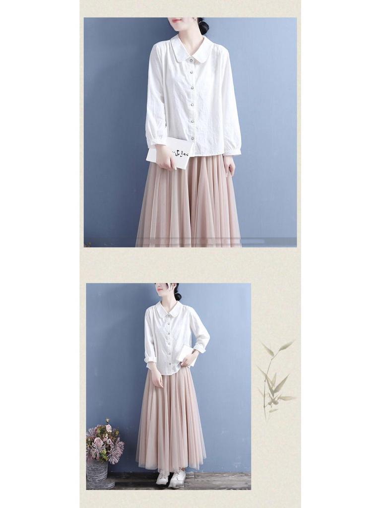 Женская однотонная рубашка из хлопка и льна с длинным рукавом — легкая, повседневная, весна 2024 г.