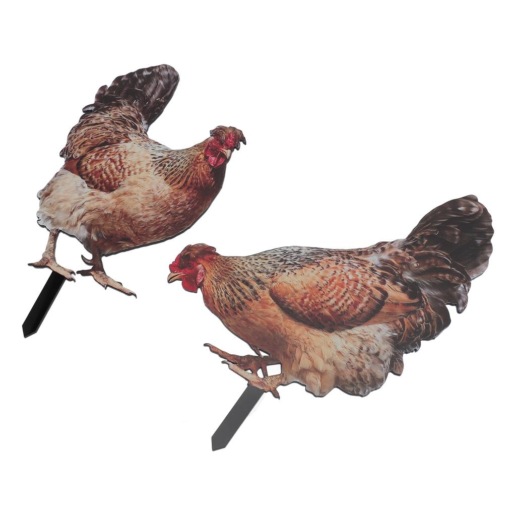 2pcs Hen Garden Stake Ornament Acrylic Stereoscopic Simulation Colorful Outdoor Chicken Ground Plug