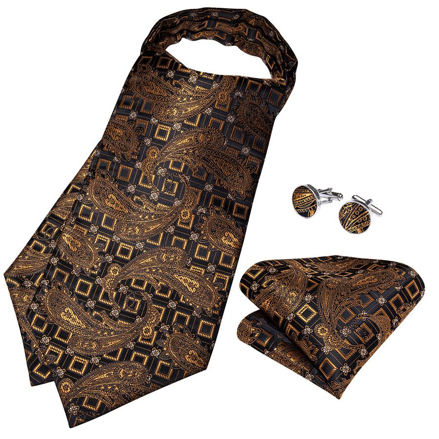 Новый галстук Ascot для мужчин, классический галстук с узором пейсли, шелковый носовой платок с запонками, набор галстуков для вечеринки