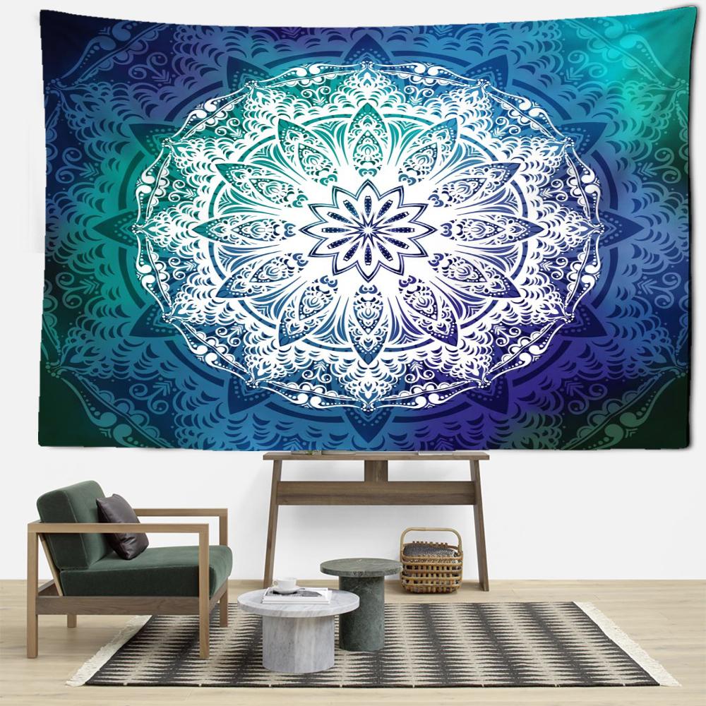 Синий Зеленый Мандала Гобелен Настенный Цветочный Арт Таинственный Хиппи Тапиз Эстетическая Комната Гостиная Домашний Декор