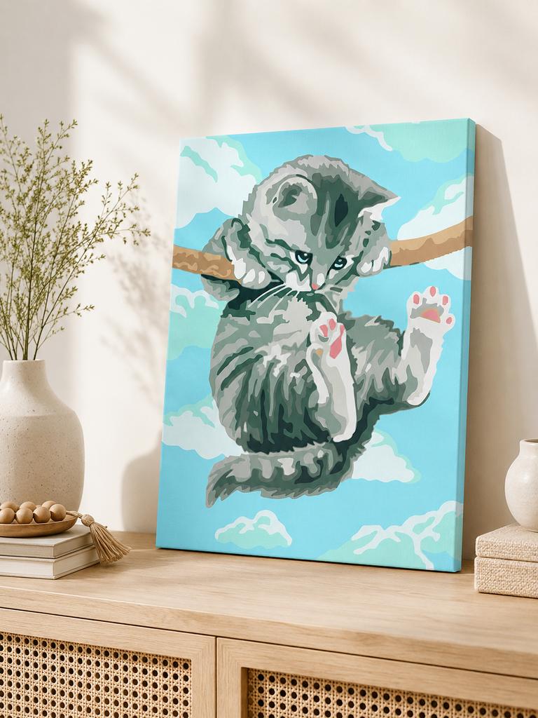 Painting by numbers with frame - Hanging cat 40 x 50