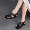 Summer outdoor leather soft soled Roman sandals for women with hollow out breathability, Haken toe layer cowhide retro women's shoes