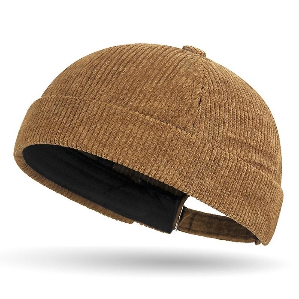 Retro Corduroy Brimless Cap Streetwear Landlord Hat Vintage Beanie Docker Caps Men Women