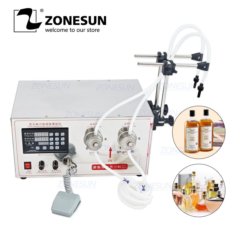 ZONESUN YG2 Magnetic Pump Electric 2 Heads Soft Drink Essential Oil Ethanol Disinfection Alcohol Bottle Liquid Filling Machine