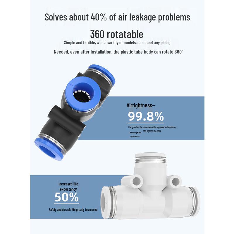 Белый пластиковый пневматический тройник, PE46, 8/10/12/16 мм, Т-образный, быстросъемный редукционный адаптер для воздушной трубки