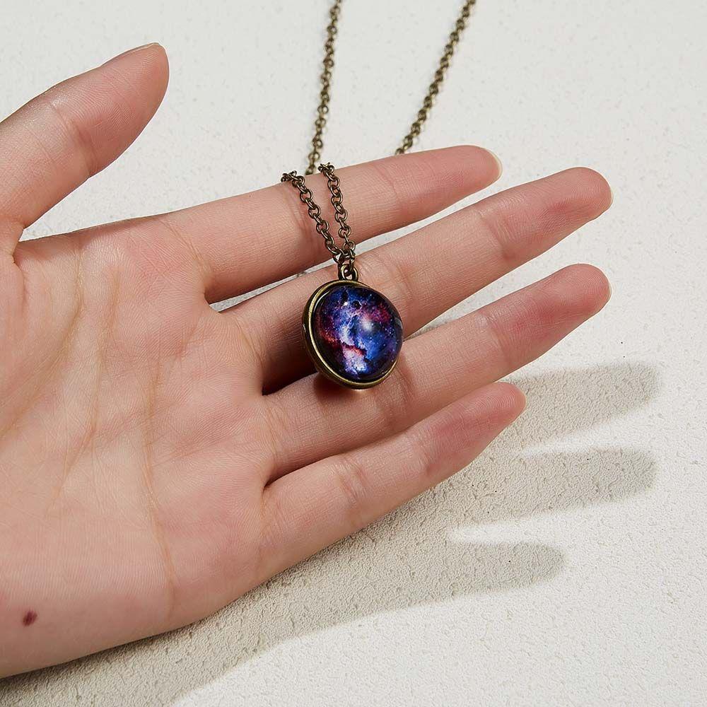 Planet Galaxy Zinc Zinc Alloy Double Side Universe Jewelry Double Side Pendant Clavicle Chain Necklaces