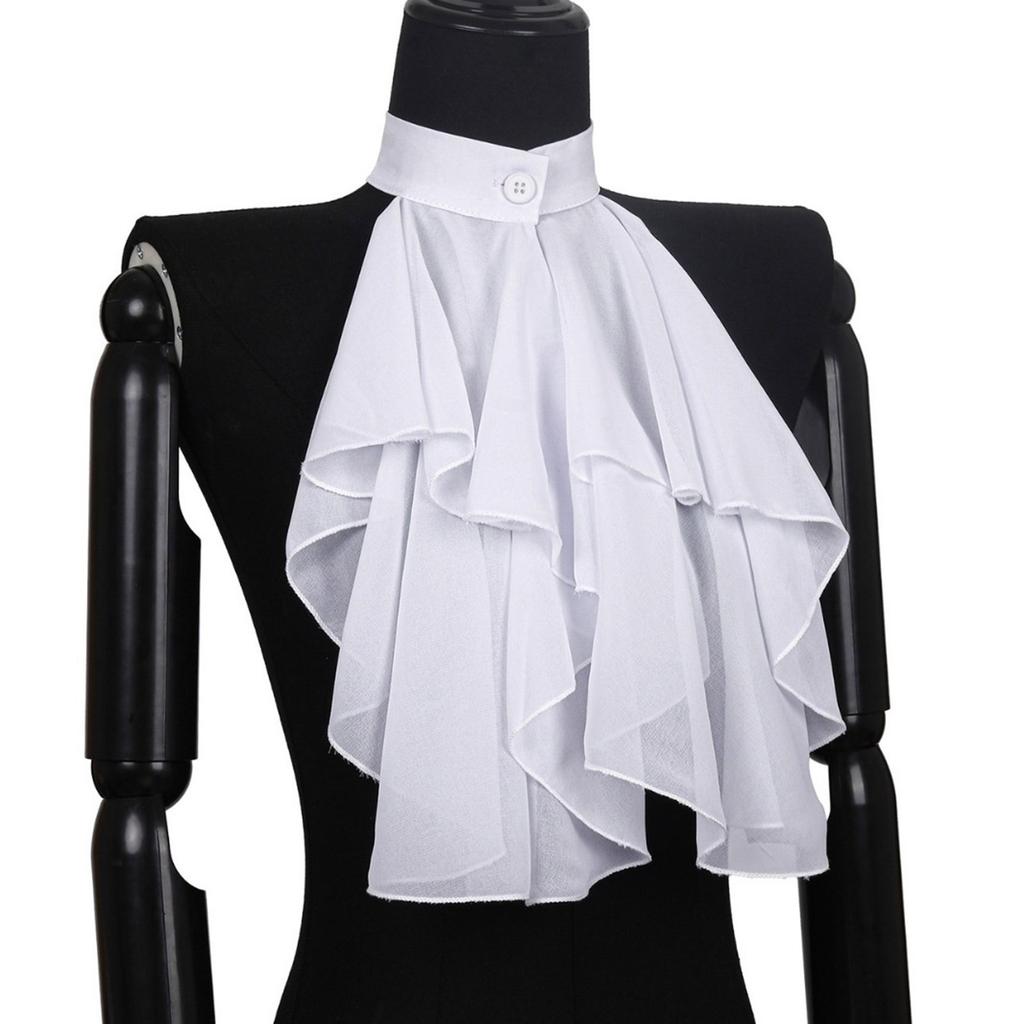 Medieval Renaissance Ruffle Jabot Faux Collar Chiffon Fabric Elegant Vintage Style Neckwear for Costume and Party Wear
