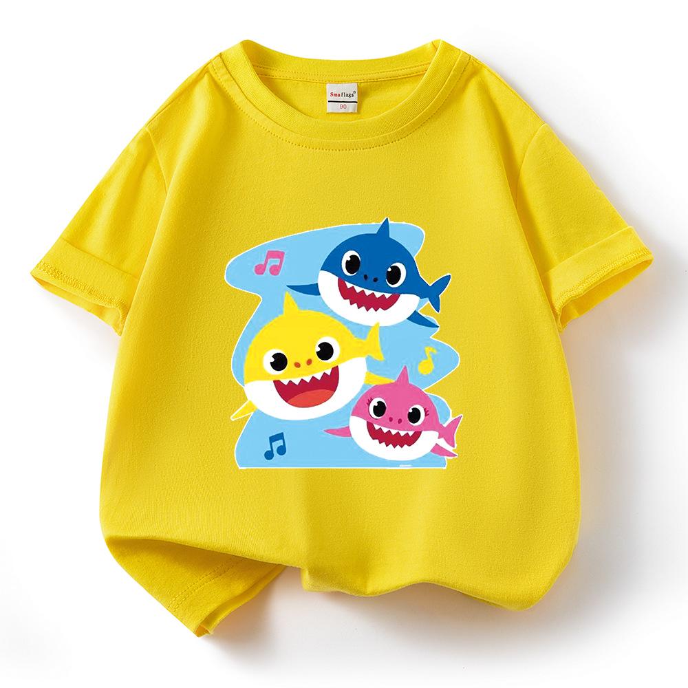 Хлопковая футболка с коротким рукавом Baby Shark для детей – Летняя одежда для мальчиков и девочек, 2024