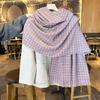 Нежный вязаный шарф из имитации кашемира с принтом в клетку и бахромой, женский осенне-зимний, большой шаль