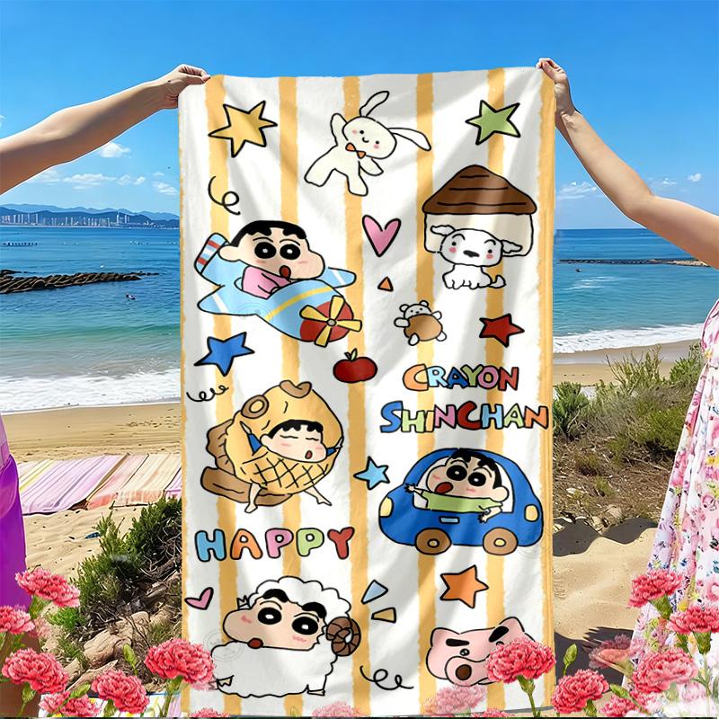 Crayon Shin Print Beach Towel, Versatile Lightweight Absorbent Beach Towel for Pool Surf Yoga Bathroom, Perfect Birthday Holiday Gift