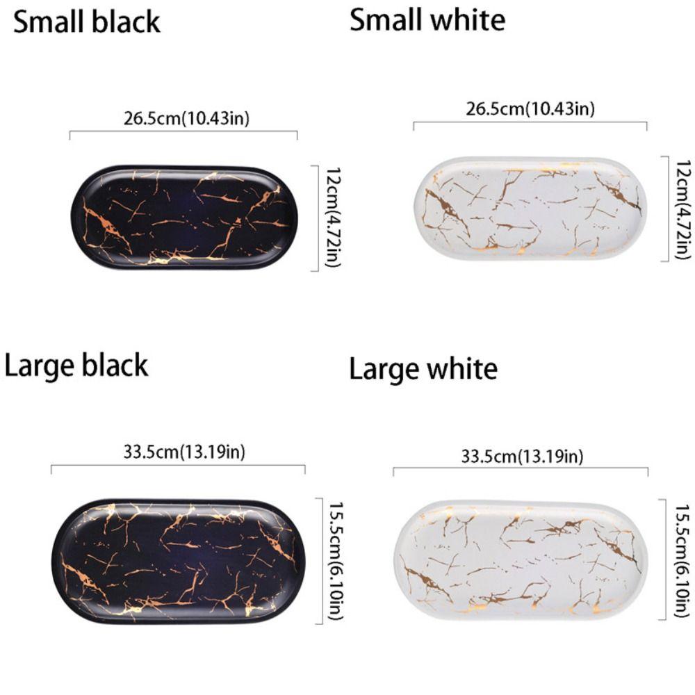 Glazed Golden Pattern Nordic Marble Tray Porcelain Material Western Dish  Jewelry Display