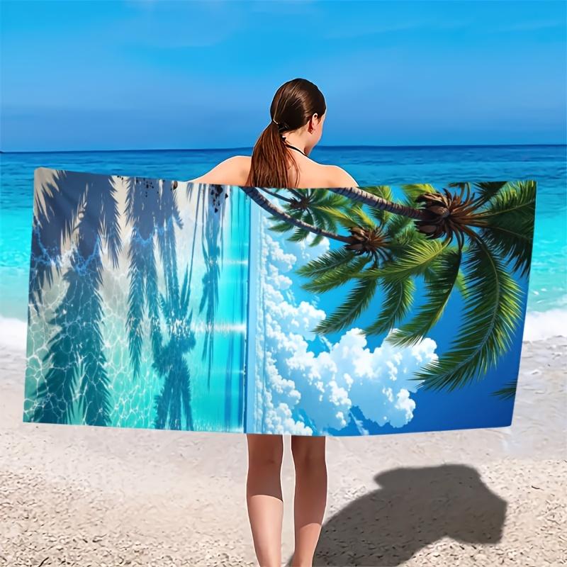 Розовый закат Пальма Силуэт Тропическая сцена Пляжное полотенце Мягкое Быстросохнущее Пескостойкое полотенце Для эстетичного летнего использования у бассейна