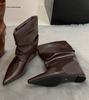 European and American new inner height increase pointed retro pleated stacking boots western cowboy wide tube medium tube boots folded thin boots