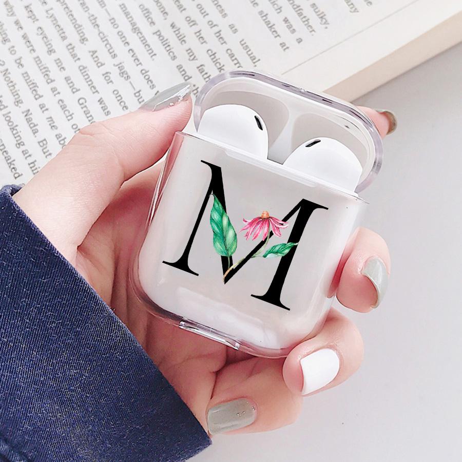 Чехол для AirPods с тропическими листьями и 26 буквами алфавита для Apple Airpods 3 Pro, защитный чехол для гарнитуры, прозрачный чехол для зарядки