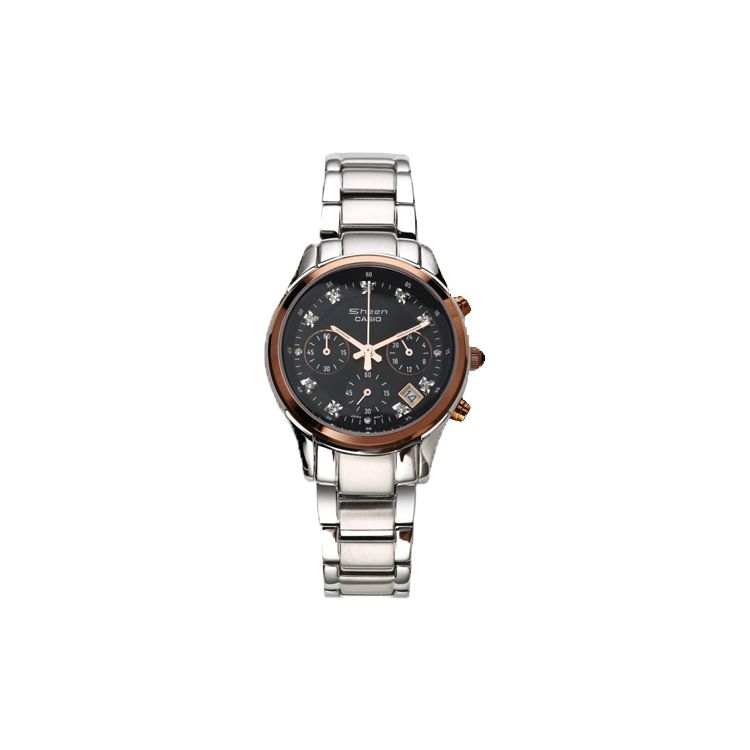 Casio Sheen Series Three Eye Diamond Quartz Movement Stainless Steel Strap Womens Watch Black Dial Women watches SHN-5003P-1A