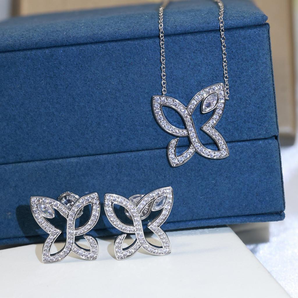 Ожерелье-бабочка из материала под золото с серьгами-летающими тарелками, гальваническое покрытие 18-каратным золотом с логотипом, высококачественная и изысканная версия