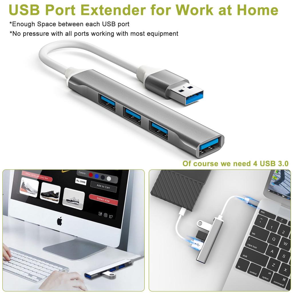 USB-концентратор USB-портов Ультратонкий концентратор-донгл Расширитель для флешек 5 Гбит/с Данные Алюминиевый 3.0 Хаб, 4-в-1 Разветвитель, Ноутбуков, Накопителей, Жестких дисков, Консолей, Принтеров,
