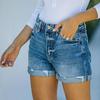 Женские джинсовые шорты. Рваные джинсовые шорты со средней талией. Популярные шорты с эластичной складной кромкой.