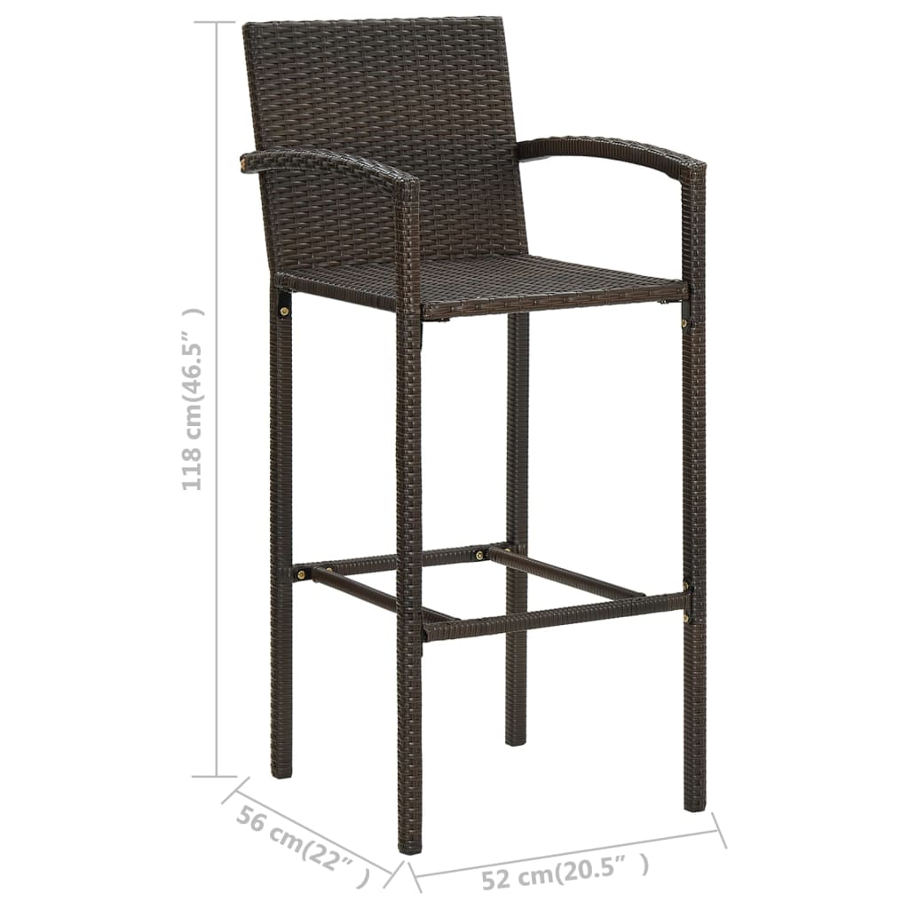 5 Piece Garden Bar Set with Armrests Poly Rattan Brown