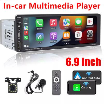 6,9-дюймовая однодиновое автомобильное стерео с беспроводным CarPlay, экран, радио, мультимедийный видеоплеер, универсальный сенсорный экран, Bluetooth, радио, USB