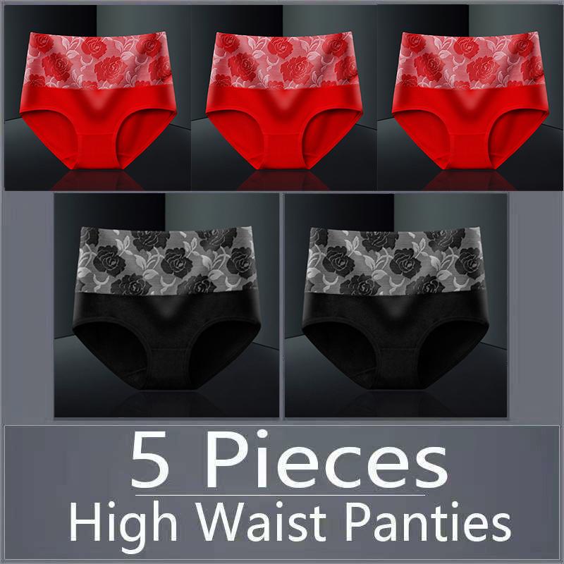 5 шт., женское нижнее белье с высокой талией, хлопковые дышащие трусики, женские трусы, большие размеры, нижнее белье