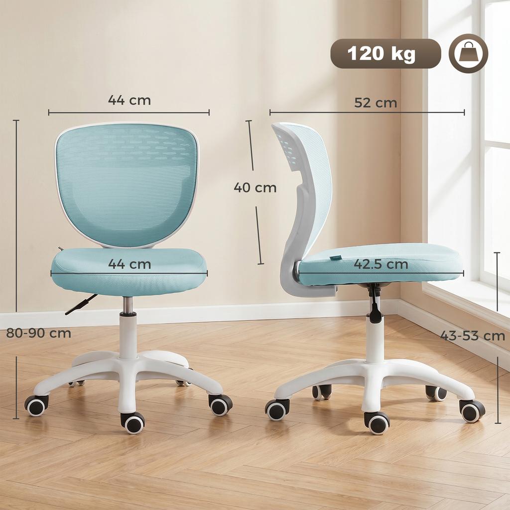 Office Chair, Armless Computer Desk Chair with Breathable Mesh, Adjustable Height, Swivel Wheels, Light Blue