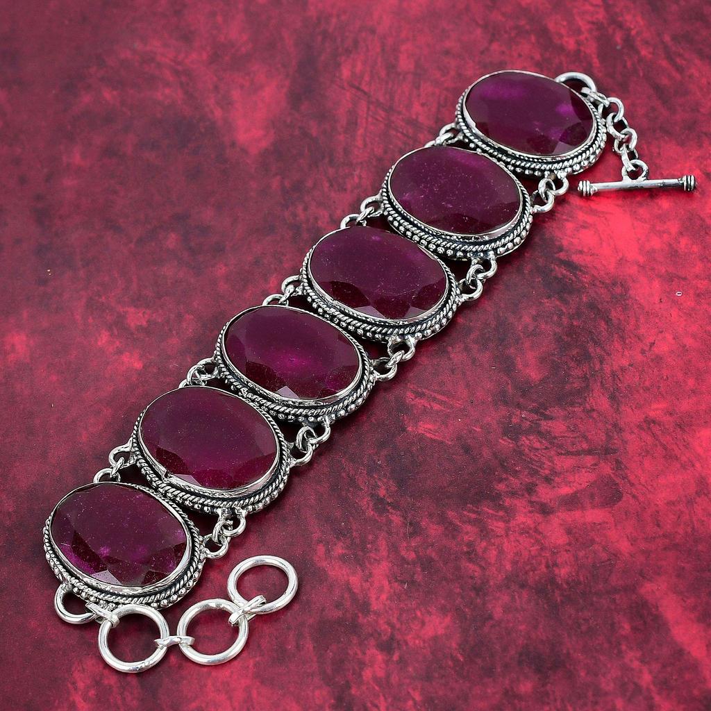 Кашмирский красный рубин, стерлинговое серебро 925 пробы, ожерелье и браслет, комплект ювелирных изделий, ювелирные изделия ручной работы, прекрасный драгоценный камень, регулируемая цепочка, комплект ювелирных изделий для нее