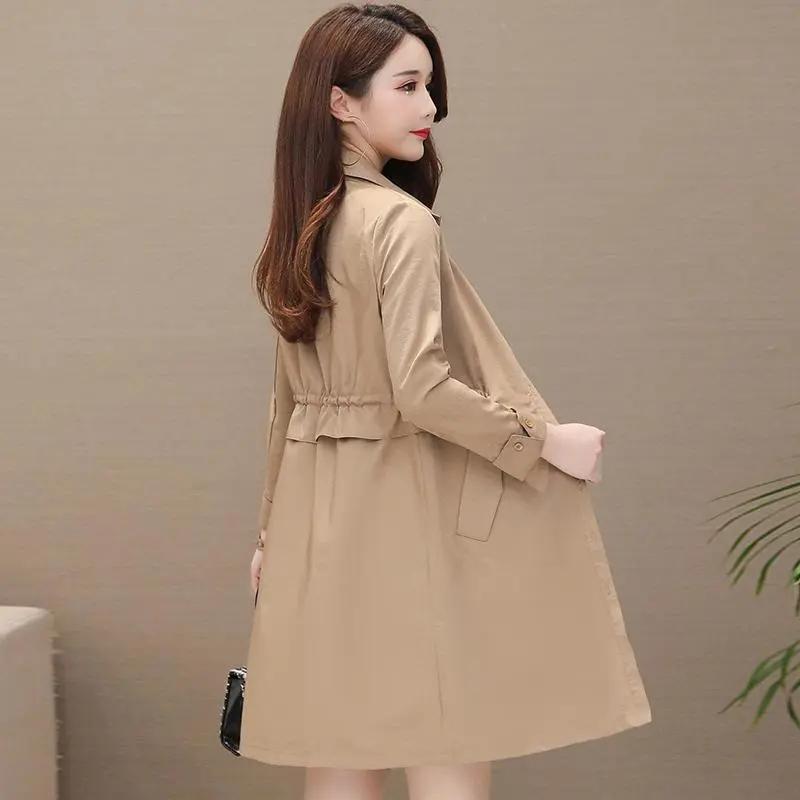 Women's Windbreaker Mid-length Spring and Autumn Solid Color Korean Version Slim Waist Tightening Large Size Slim Coat