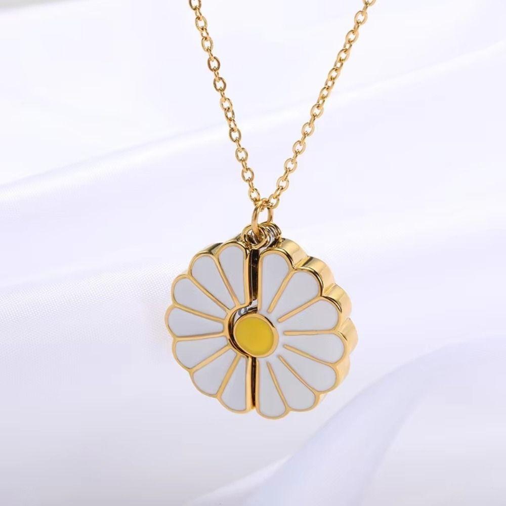Handmade Glaze Oil Chrysanthemum Pendant Layered Chain Daisy Necklace Jewelry Accessories