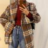 Wool Coat for Women Fall and Winter Warm Cozy Coat Thickened Loose Suit Plaid Casual Tweed Coat