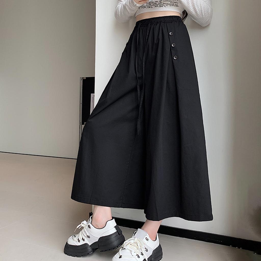 Wide Leg Pants Women's Solid Color Loose High Waisted Drawstring Pants Skirt