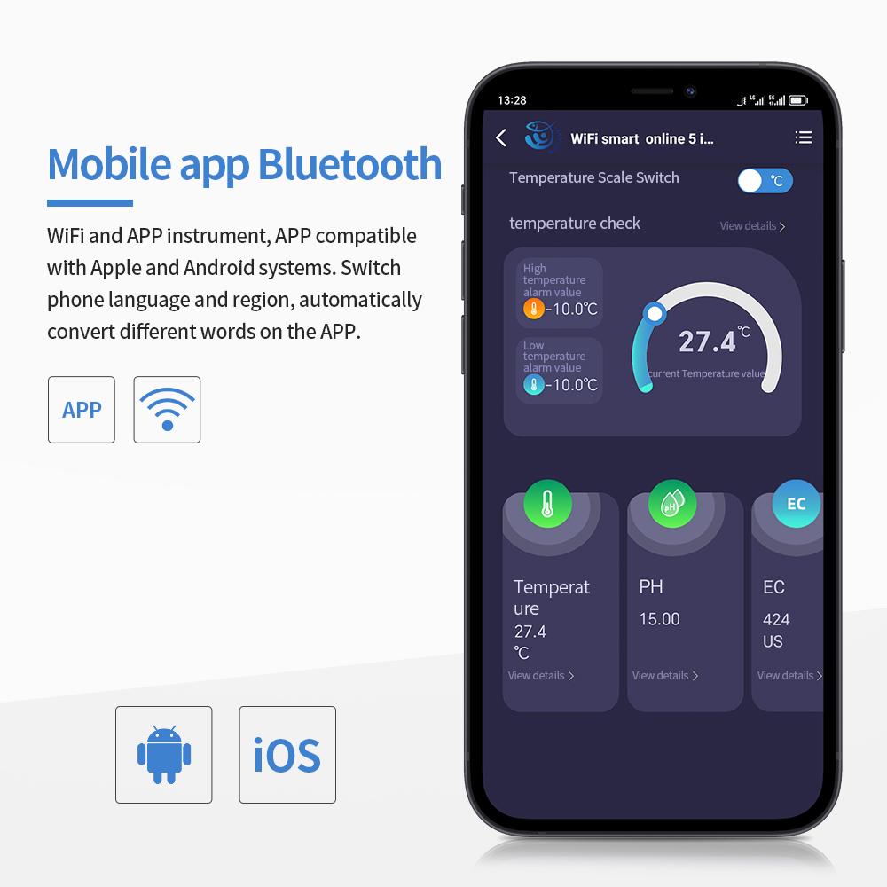 Tuya Bluetooth 9-в-1 Плавающий тестер качества воды Цифровой pH-метр Соленость TDS EC Температура CL S.G CF для аквариума Гидропоники Бассейна