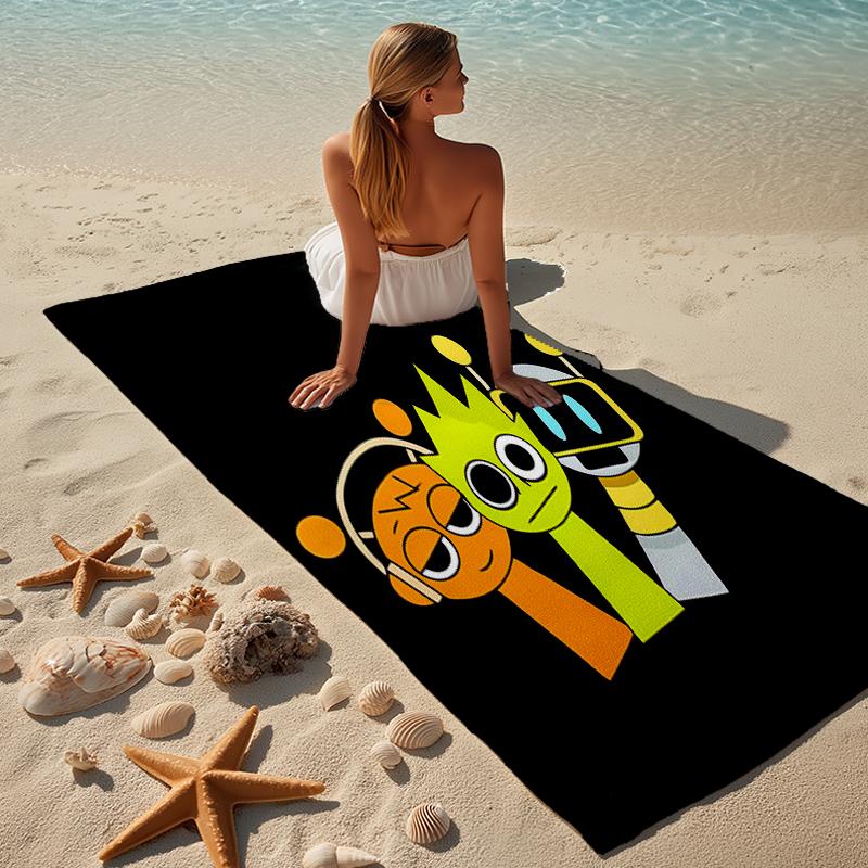 proof beach towel with a Sprunki Game1 pattern - soft,absorbent,quick-drying,machine washable - perfect for swimming,camping,bathing