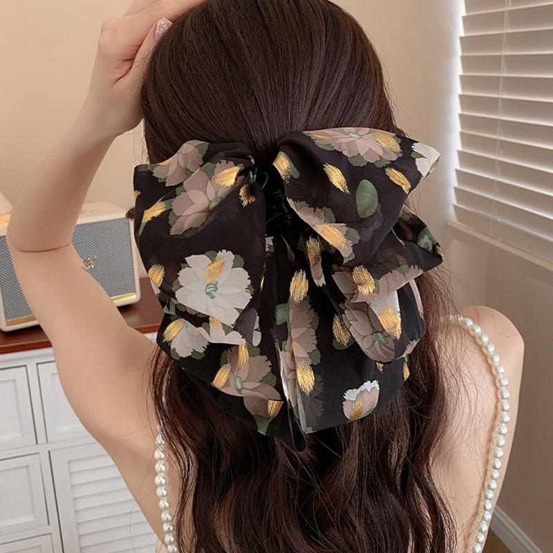 Elegant Women Large Bow Hair Claw Chiffon Big Bowknot Stain Bow Barrettes Hairpin Women Color Ponytail Clip Hair Accessories