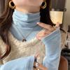 Blue Velvet Thickened Turtleneck Bottoming Shirt for Women with Velvet Inner Layer for Autumn and Winter New High-end Brushed Top