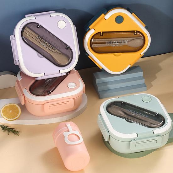 1 комплект, коробка для бенто, 1300 мл, герметичная, для использования в микроволновой печи, для школьников, 3 сетки, футляр для обеда со столовыми приборами, ежедневное использование