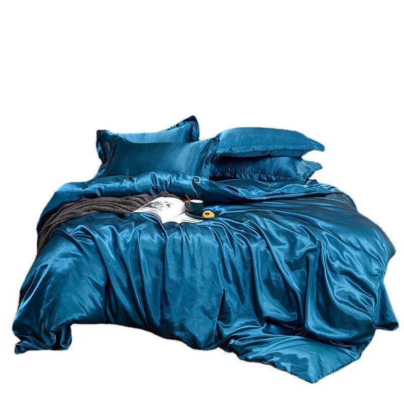 Solid Color Simulated Silk Bedding European And American Single Sheet Quilt Cover Pillowcase Four-Piece Set
