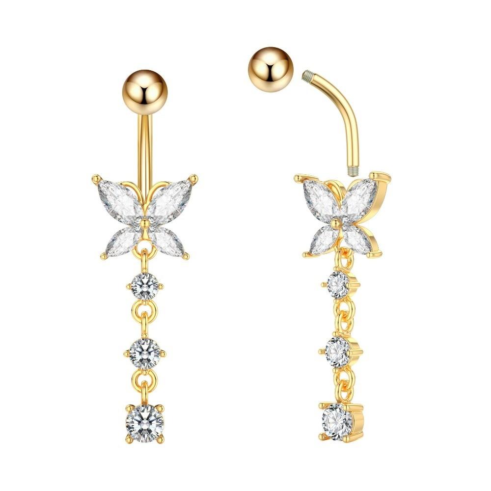 Rhinestone Zircon Navel Ring Butterfly Belly Button Ring Body Piercing Jewelry Party Decoration
