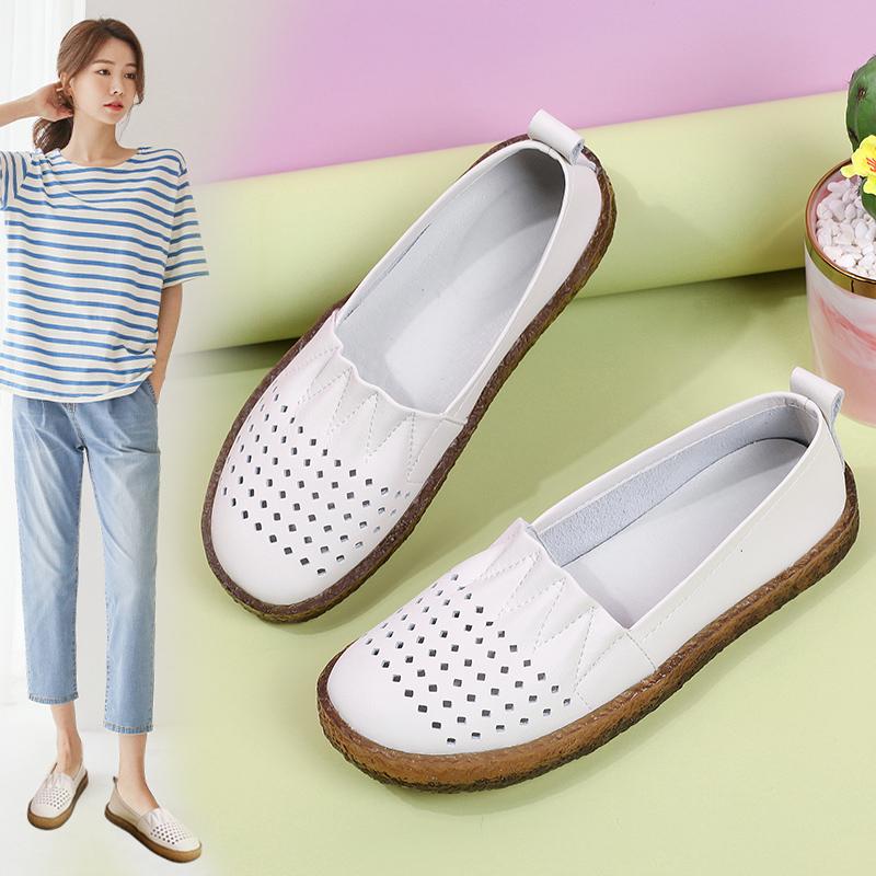 Женские мокасины, лоферы, повседневные, белые, летние, дышащие, мягкие, для медсестры, туфли на плоской подошве, черные, для вождения, для ходьбы, для мамы