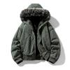 Cotton Jacket with Oversized Fur Collar, Men's Cotton Jacket with Thick Velvet and Warm Down, Men's Outerwear, Men's Big Fur Collar